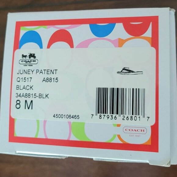 New COACH Juney Patent Leather Flip Flops Sandals NWT Black Women's Size 8 - Picture 8 of 10